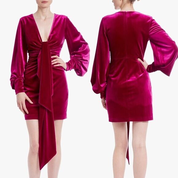 ONE33 SOCIAL Magenta Velvet V-Neck Mini Dress Size 0r - Picture 1 of 10